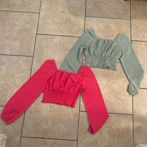 NWOT Womens Hot Pink and Sage Green Cropped Blouses